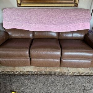 Vintage Rare FITTED Hand Crochet Sofa Throw Pink Lilac Cream